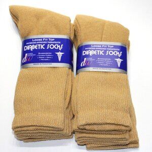 Weitzner Men's Beige Diabetic Crew Mid Socks 3 Pair Loose Fit Top 9-11